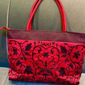 Red silk handbag